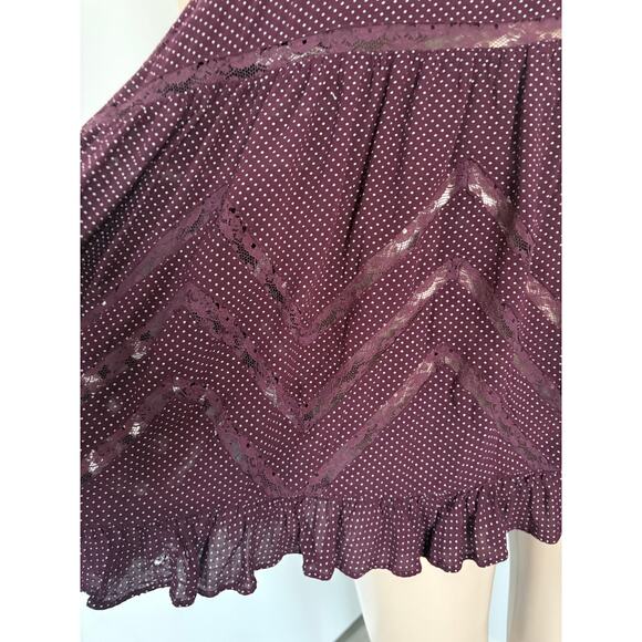 Intimately Free People Burgundy Polka Dot Lace Ruffle Flowy Slip Dress XS - Picture 5 of 8